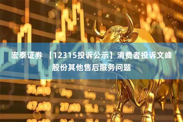 宏泰证券 【12315投诉公示】消费者投诉文峰股份其他售后服务问题